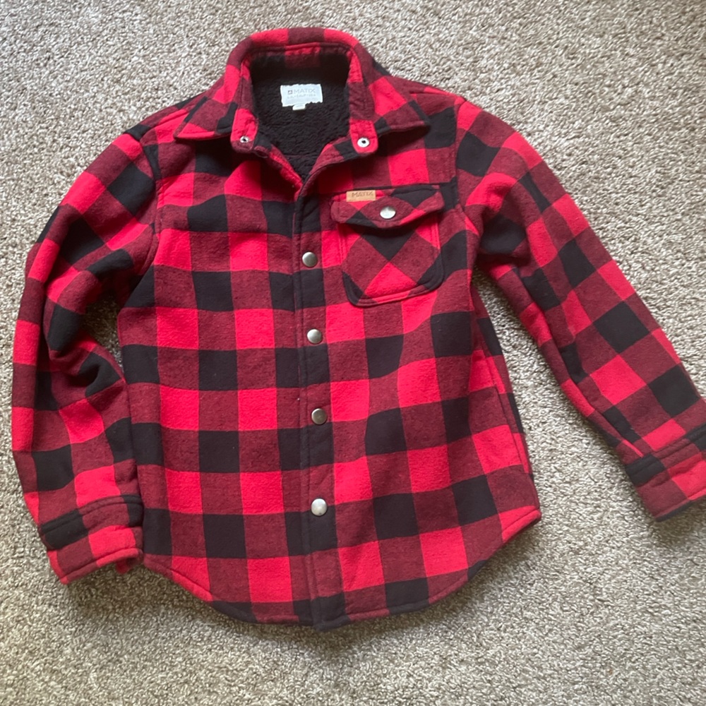 Matix Kids Red and Black Checkered Button Down Sherpa Flannel